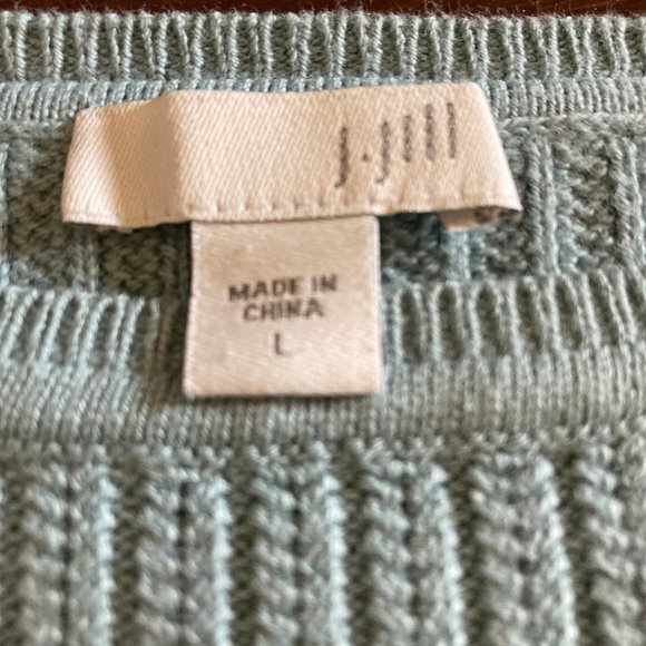 J. Jill Cable Knit Pullover Cotton Blend Sweater Light Teal Boat Neck, sz Large - Picture 7 of 9
